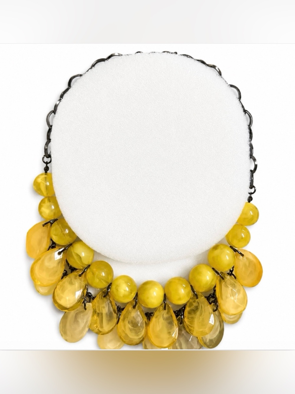 Yellow Beaded Necklace in Box Vintage NOS